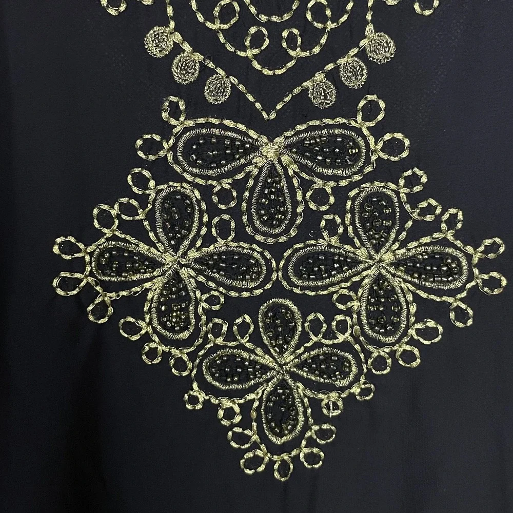 Miraclesuit Black‎ Sheer Boho Cover-Up Tassels Embroidered Size S Oversized